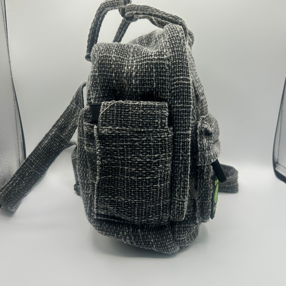 Dime Bags Hemp Woven Mini Backpack Gray Black Textured Small Rucksack - Picture 3 of 10